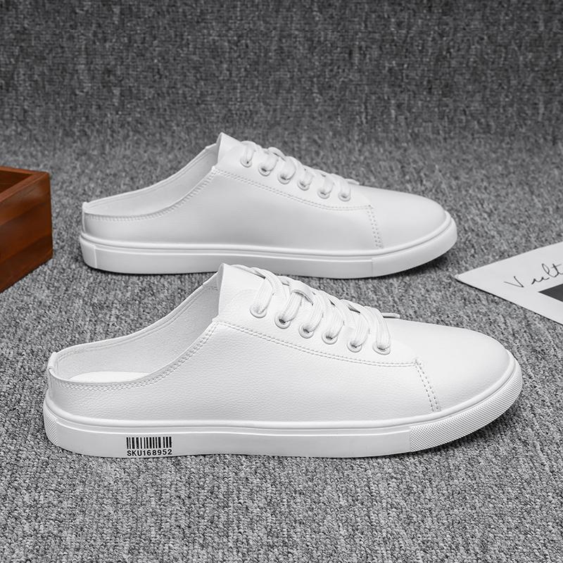 Летние мужские мюли на плоской подошве, полуботинки для мужчин, лоферы, кожаные мужские полушлепанцы, повседневная обувь, мужские шлепанцы, плоская подошва, без задника, обувь для скейтборда