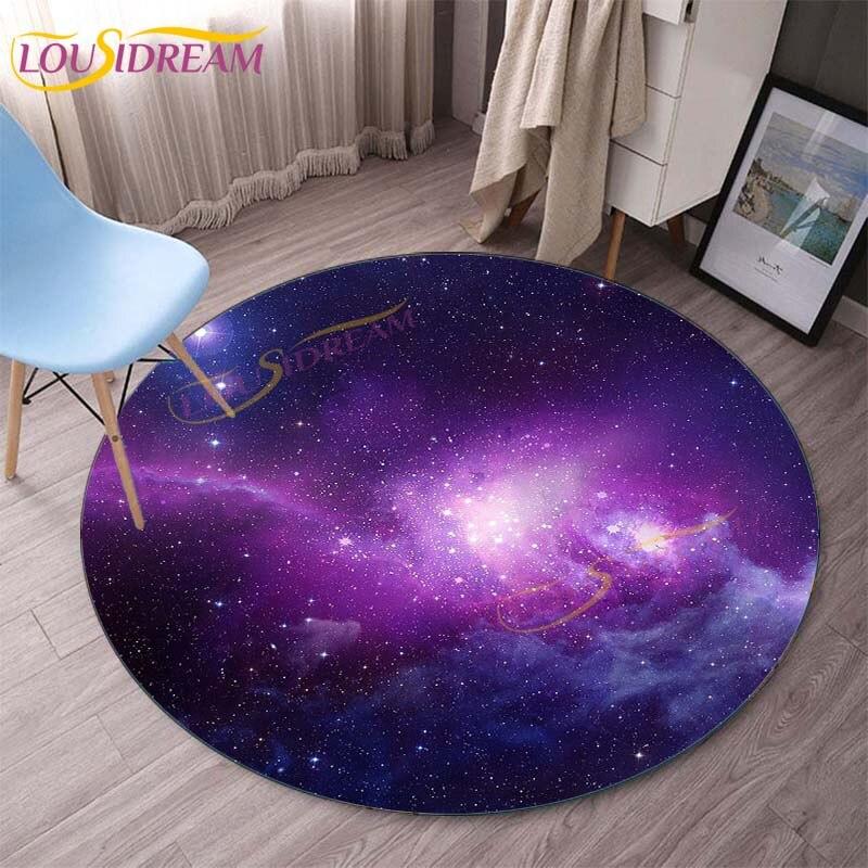 Earth Grey Moon Round Gaming Mat Bird Cartoon Printed Round Mat Milky Way Galaxy Chair Round Mats Round Carpets for Living Room