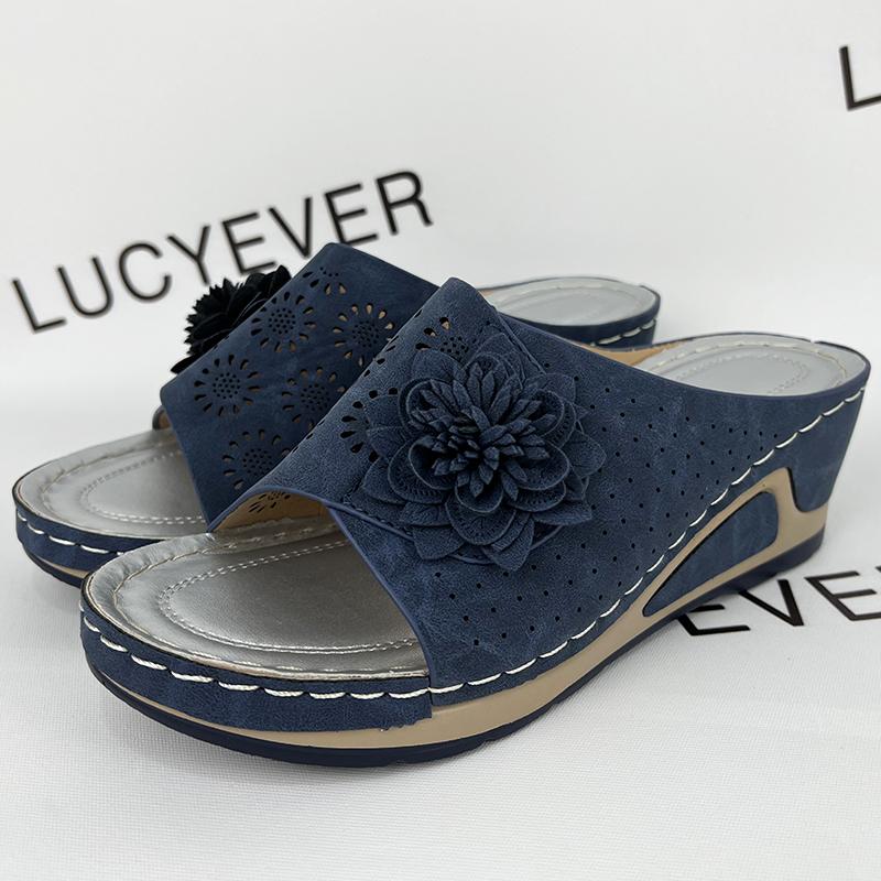 Lucyever Flower Platform Wedges Heels, женские тапочки с толстой подошвой и открытыми носками, женские летние туфли 2024 года, повседневная обувь больших размеров 43