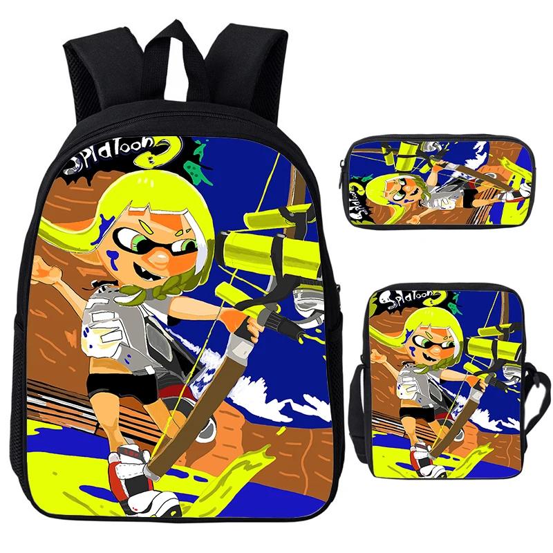 Горячая игра Splatoon 3 Детский школьный рюкзак большой емкости с плечевыми сумками, пеналами, школьными сумками для мальчиков и девочек, лучший подарок