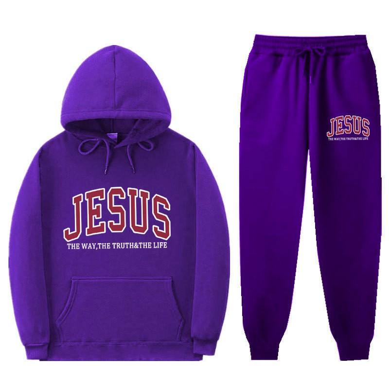 Men Women Casual Hooded Sweatshirt Set With Letter Print Long Sleeve Top Pants Sportwear