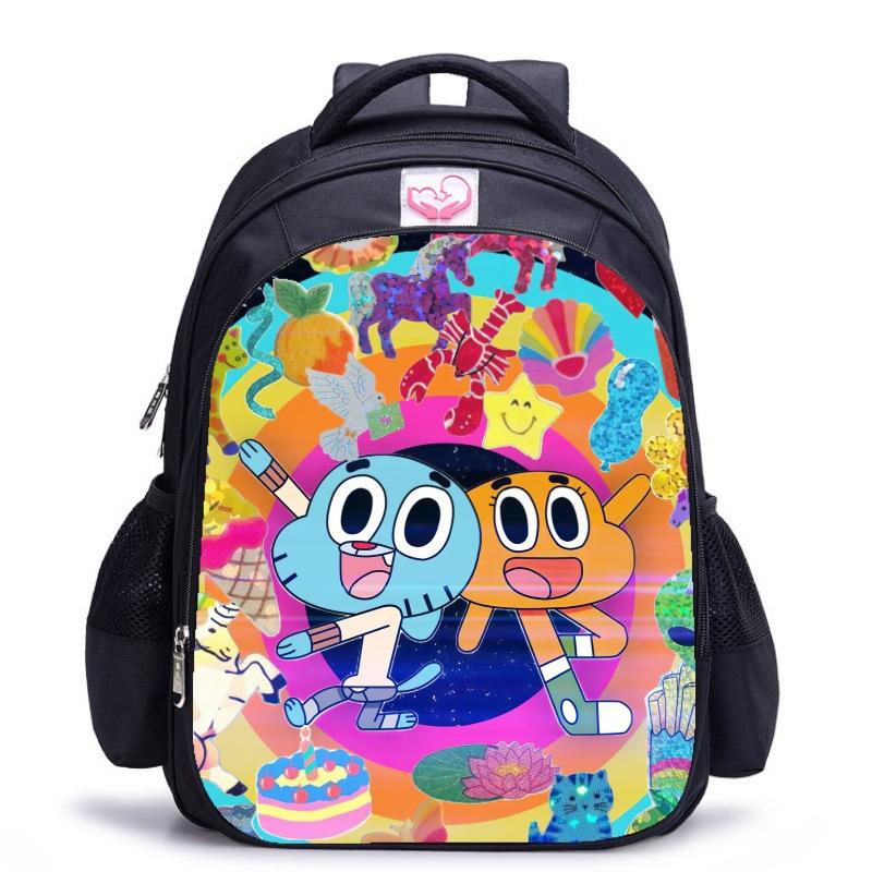 Синий кот Большая голова Форрест Гамп Анимация Школьная сумка, Черная износостойкая Оксфордская ткань Большая вместимость Детский школьный рюкзак.