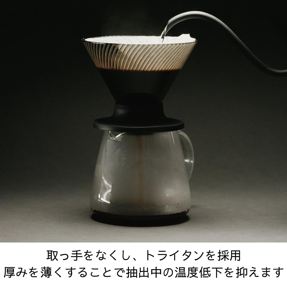 Hario Кружка-капельница V60 Tritan Спиральная Изготовлена в NEO, Вместимость 1-2 чашки, Пластик, Ребра, Черный, Япония, VDN-01-B