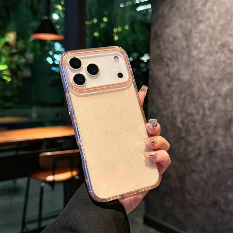 Прозрачный чехол-защита с блестками. Прозрачный черный/Прозрачный фиолетовый Для iPhone 17 Air 16 15 14 13 12 11 Pro Max Plus 16e чехол