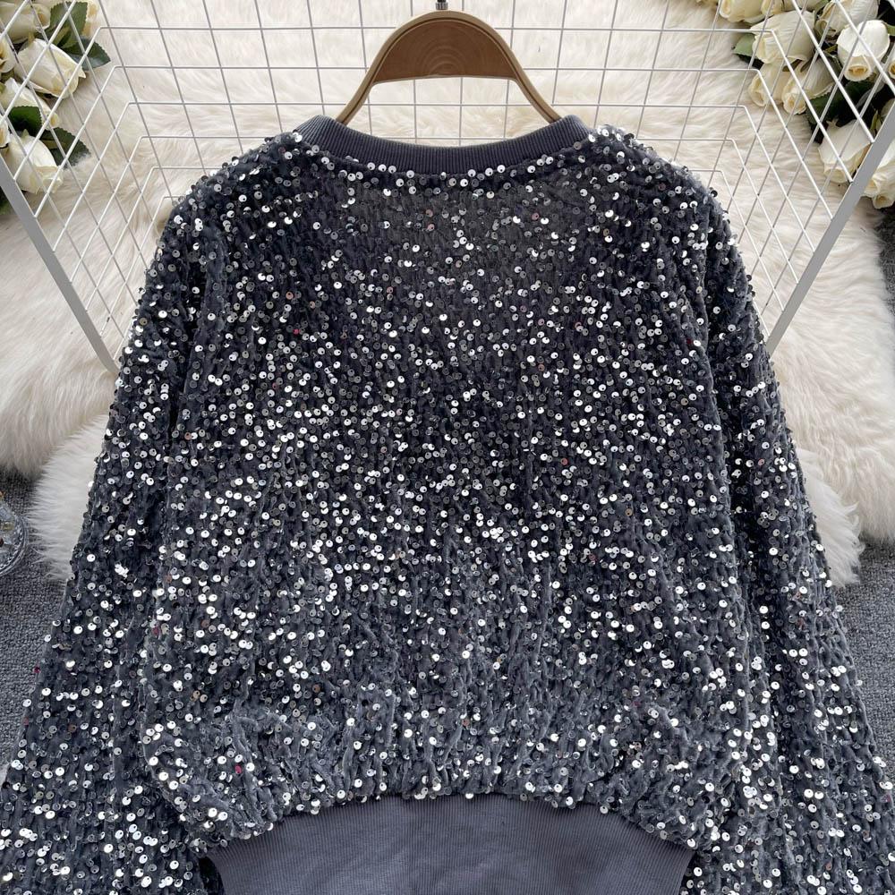Осенне-зимний новый дизайн Sense с тяжелыми пайетками Magnanimous Fashion Light Luxury Senior Sense Sweater