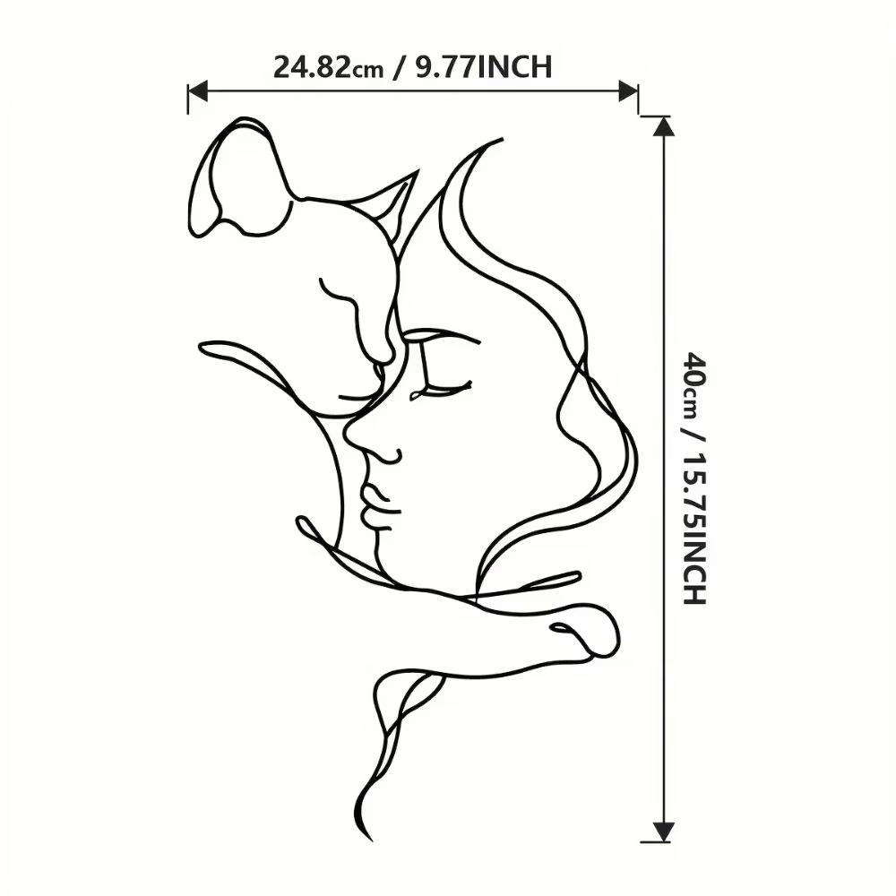 Sleek Black Cat & Woman Metal Art: Minimalist Design for Chic Spaces.Black Cat and Woman for Modern Décor Lovers.