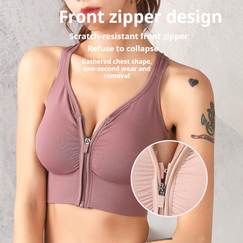 Высокопрочный Ударопрочный Поддерживающий Большой Размер Спортивный Бюстгальтер для Бега на Молнии спереди Красивая Спина Цельное Формирующее Белье