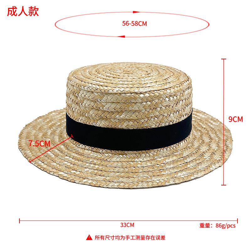 Parent-child hat Korean version summer beach hat women's bow flat edge sun protection straw hat outdoor flat top sun hat