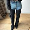 Patchwork Jeans for Women Straight High Waist Zipper Pockets ,Long Denim Pants ,Spring Lady Fashion High Street Trouser