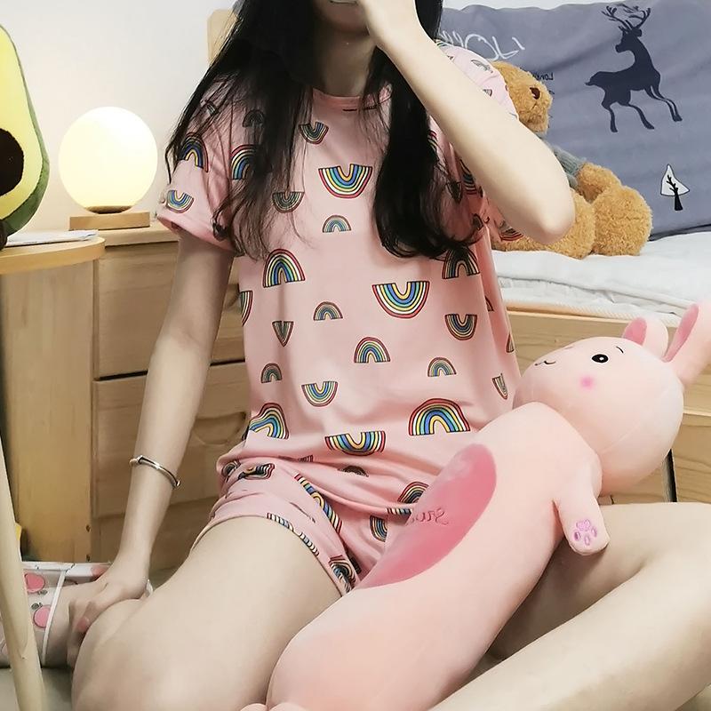 2 шт. летние пижамы женские с коротким рукавом ночная рубашка + шорты комплект одежды для сна