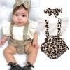 2Pcs Newborn Baby Girl Leopard Ruffles Sleeve Bodysuits Jumpsuit Headband Clothes Outfits Set