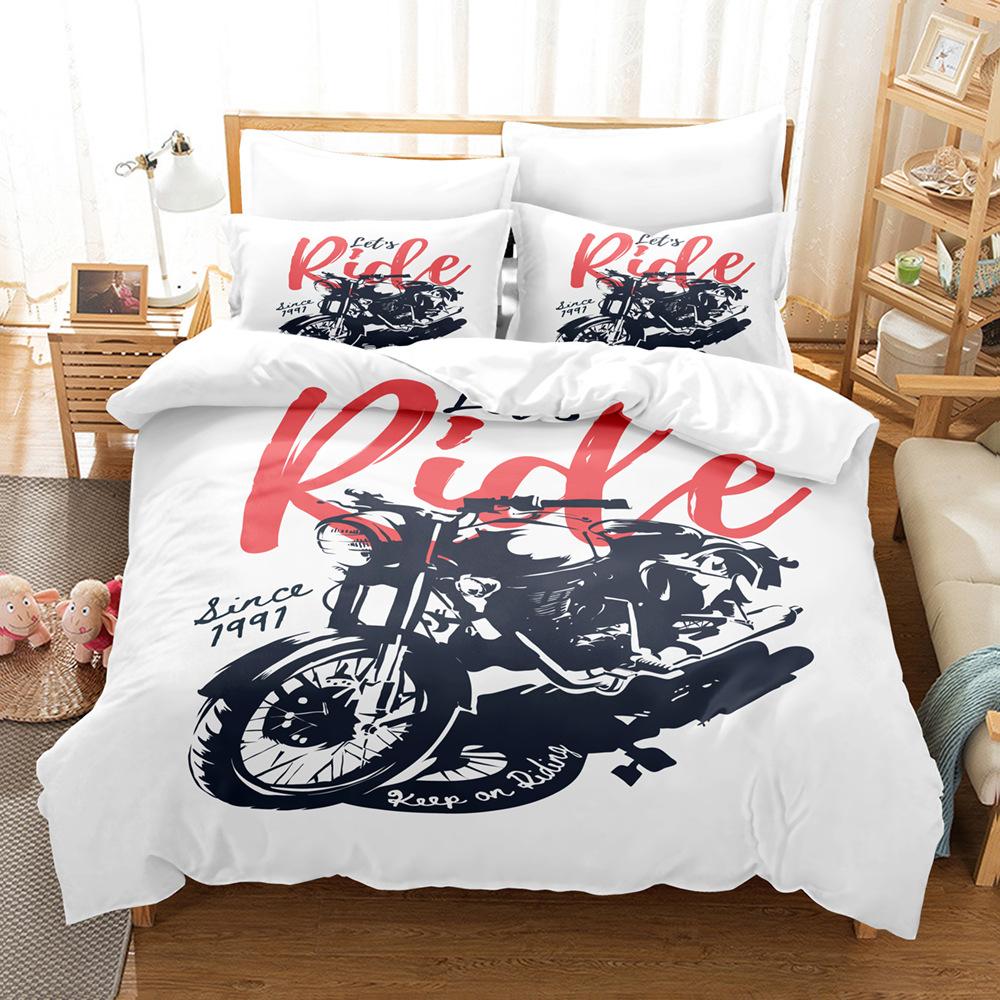 Motorcycle Duvet Cover Set Dirt Bike Extreme Sports Theme for Boy Girl Motocross Racer Polyester Bedding Set King Queen Size