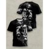 Men's Black White Lion 3D Printed T-Shirt Casual Short Sleeve Crewneck Top Cool Animal King Graphic Tee Hip Hop Style Streetwear Fashion Summer