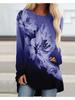 Plus Size Women Spring Flower Printed Comfy Long Sleeve Round Collar T-shirt Casual Baggy Mid Length Tee Tops