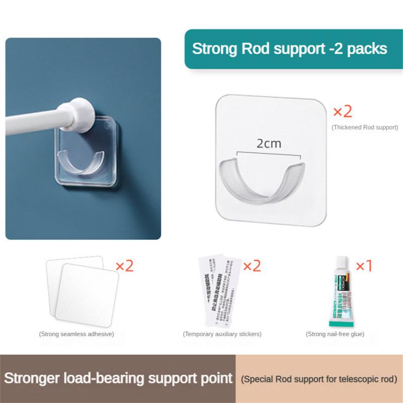 Bathroom Shower Rod No Trace No Punching White Various Lengths Hook Storage Hook Bracket Scalable Strong Adhesion Abs