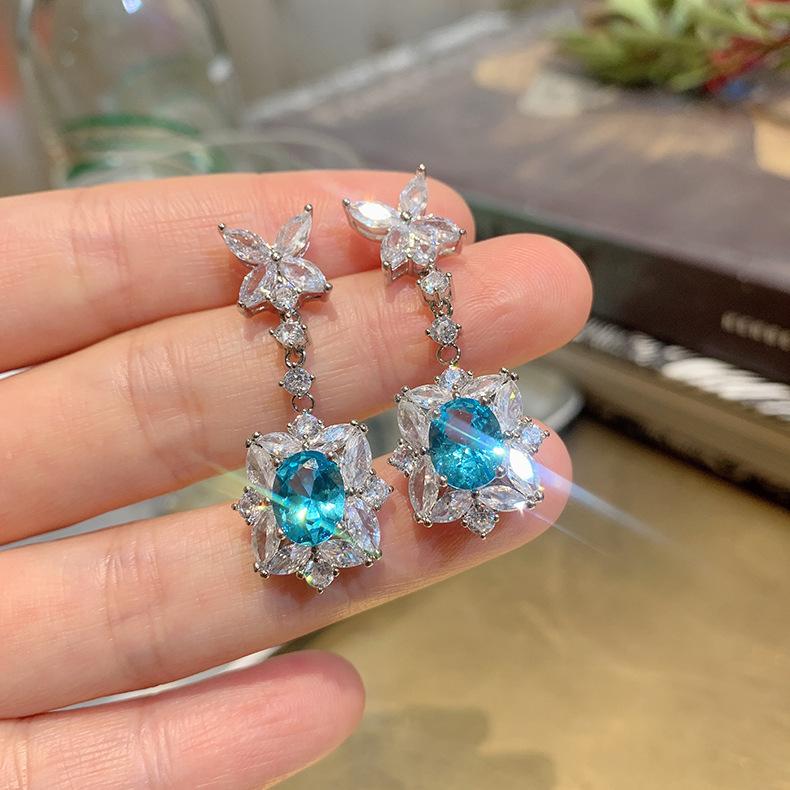 Серьги из серебряных игл S925, имитация параибы, ювелирный набор, гальваническое разделение, серьги-параиба, серьги