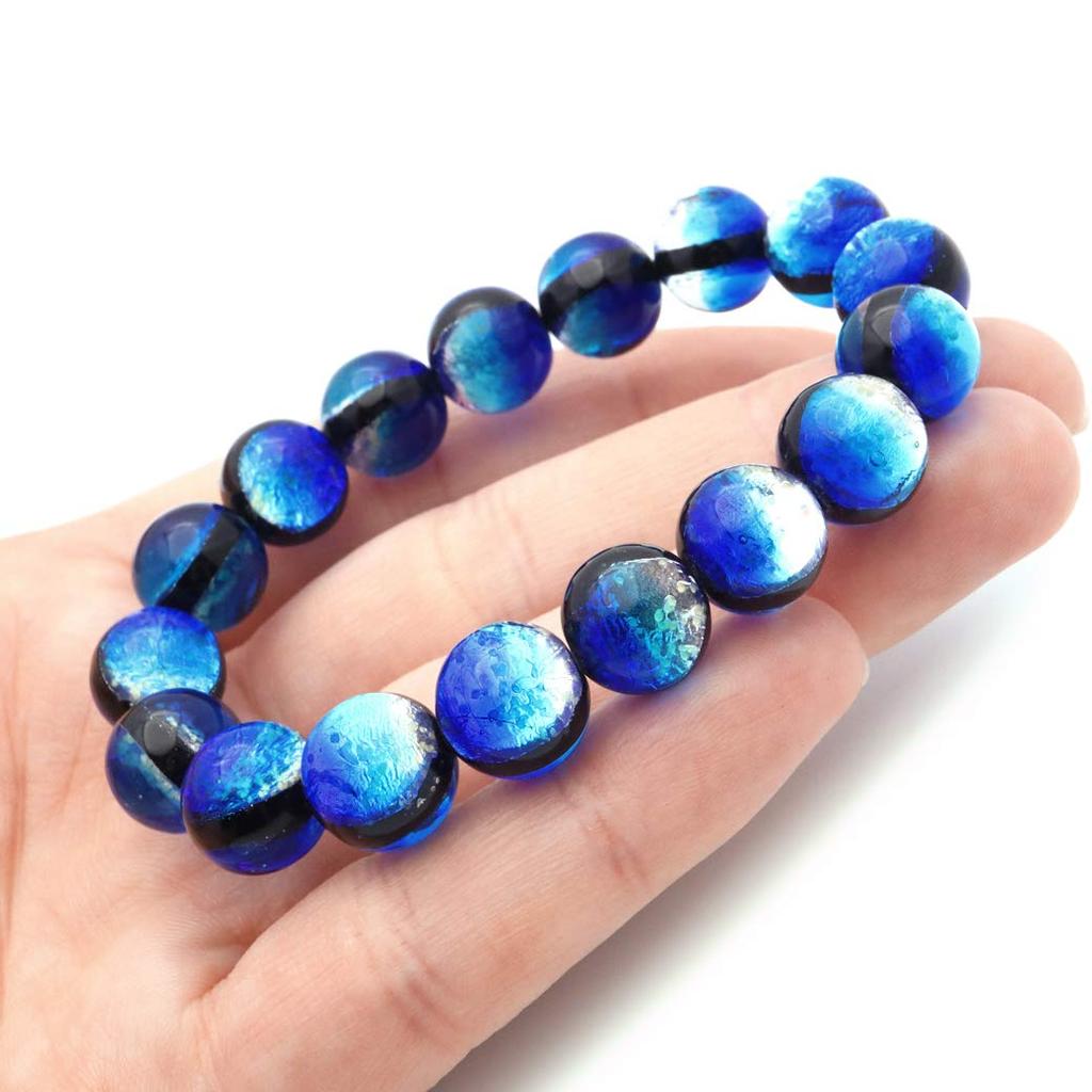 [GOLD STONE] Yonaguni Blue Firefly Glass 12mm Glowing Bracelet from Yonaguni Island, Okinawa, Inner Diameter: Approx. 20cm