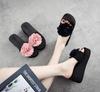 Fashion 7 Cm High Heel Women's Slippers Female Summer Big Flower Sandals and Slippers Word Slippers Female Thick Bottom Beach Drag Slip