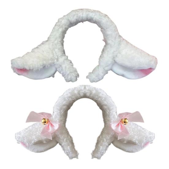Обруч для волос с дизайном овечьих ушей, плюшевая повязка на голову с бантом и колокольчиком, белая повязка для волос, аксессуары для мытья волос