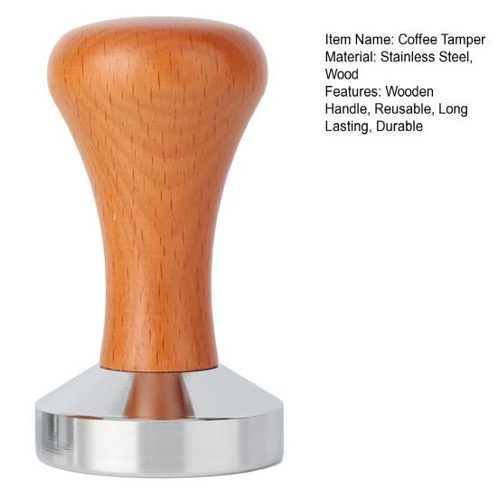 Темпер для кофе с деревянной ручкой, нержавеющая полированная поверхность, многоразовые аксессуары для тампера для эспрессо из нержавеющей стали