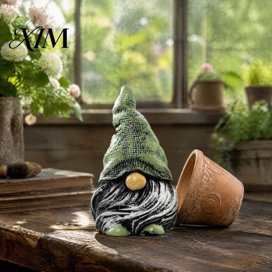 Waterproof Balcony Accents Colorful Hat Gnome Resin Statue, Faceless Dwarf Figurine with Wrinkled Hat, Healing Home Decor Garden Ornament, Indoor
