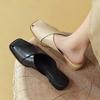 Fashion New Style Popular Women Mules Elegant Square Closed Toe Flat Slippers Female Shoes Casual Leather Black White Slides Plus Size