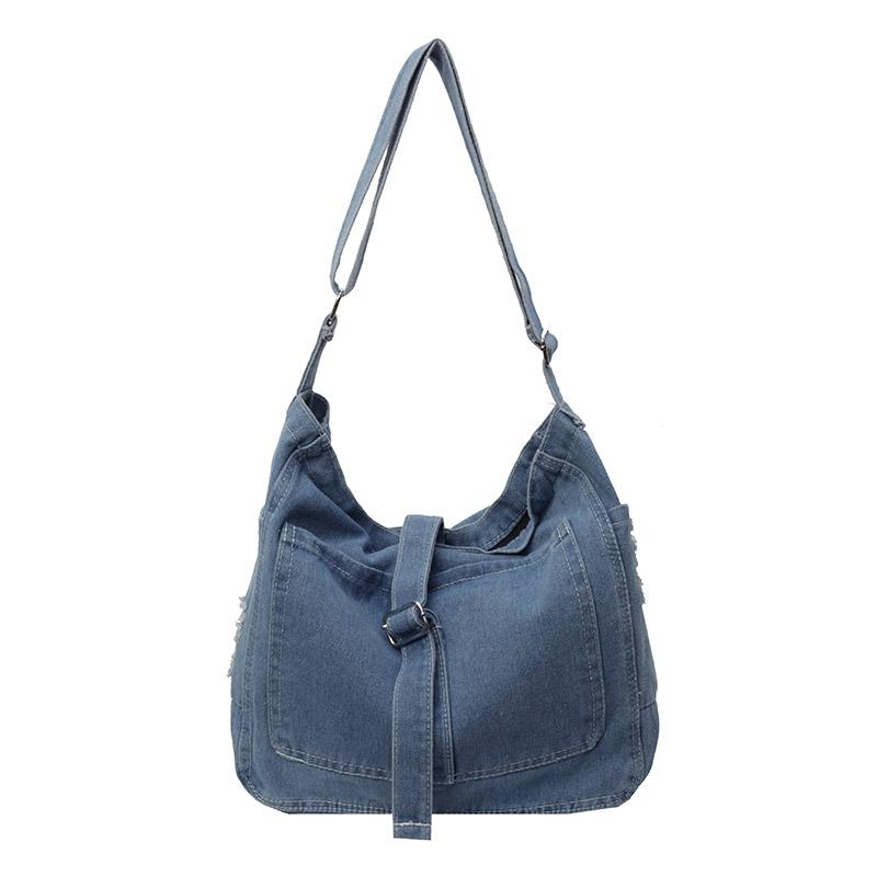 Large Capacity Women's Denim Shoulder Bags High Quality Sewing Thread Crossbody Bag