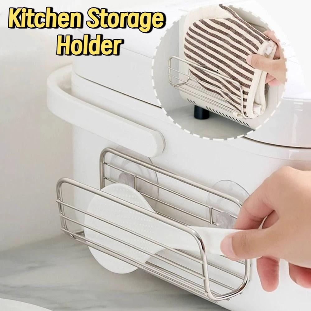 Stainless Steel Sink Storage Holder Suction Cup Dishcloth Stand Sponge Drain Rack  Bathroom