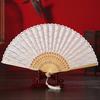 Кружевной ручной веер, китайский складной с кисточкой, портативный бамбуковый шелковый веер для свадебных вечеринок, летние принадлежности