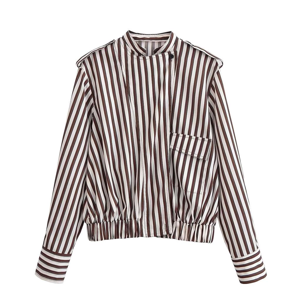 European and American style new women's fashionable casual pilot jacket striped jacket 2088111
