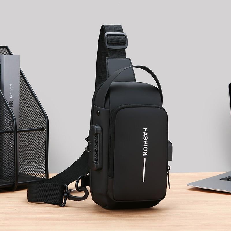 Men'S Secure Password Lock Chest Bag,Stylish Crossbody Bag for Motorcycling And Leisure Activities,Durable Material