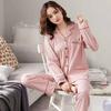 High Quality Large Size Women Cotton Pajamas Button Down Tops and Trousers Set Sleepwear Homewear Printing Nightwear Loungewear