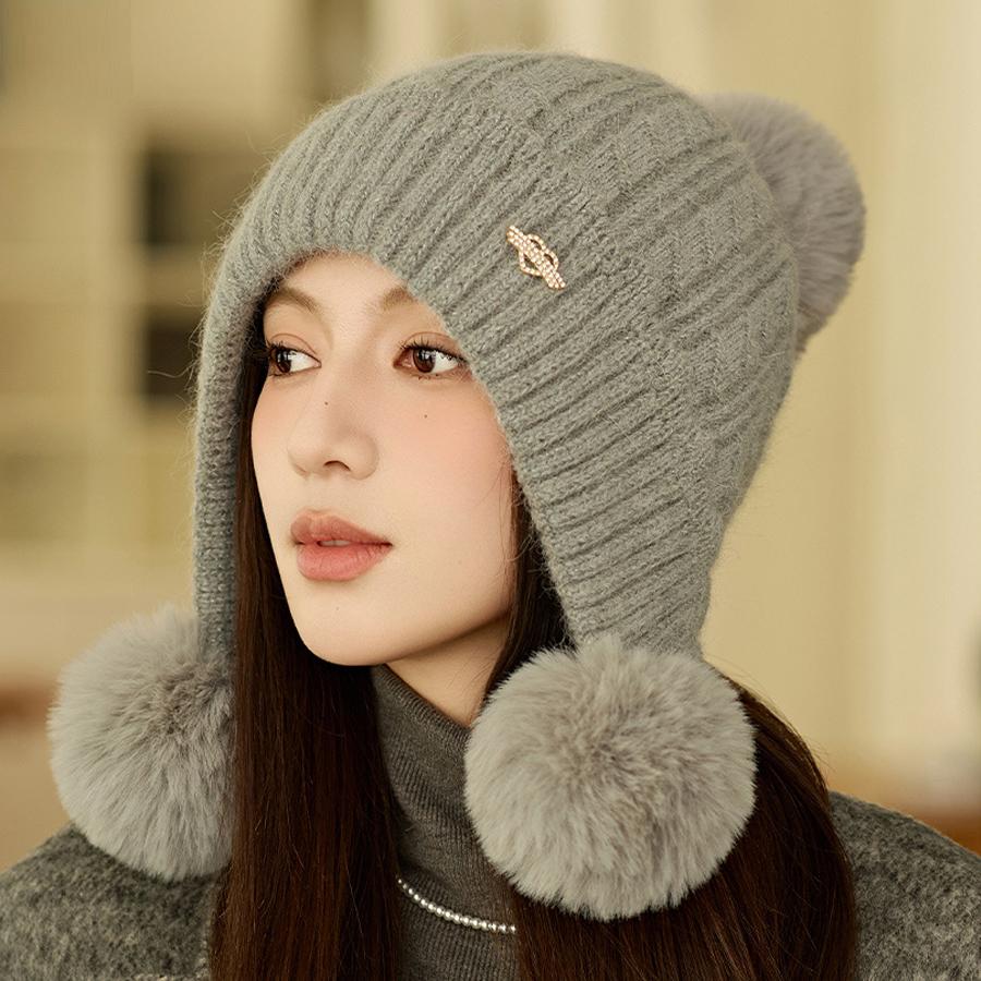Шапка из меха кролика женская толстая вязаная шапка зимняя защитная шерстяная шапка