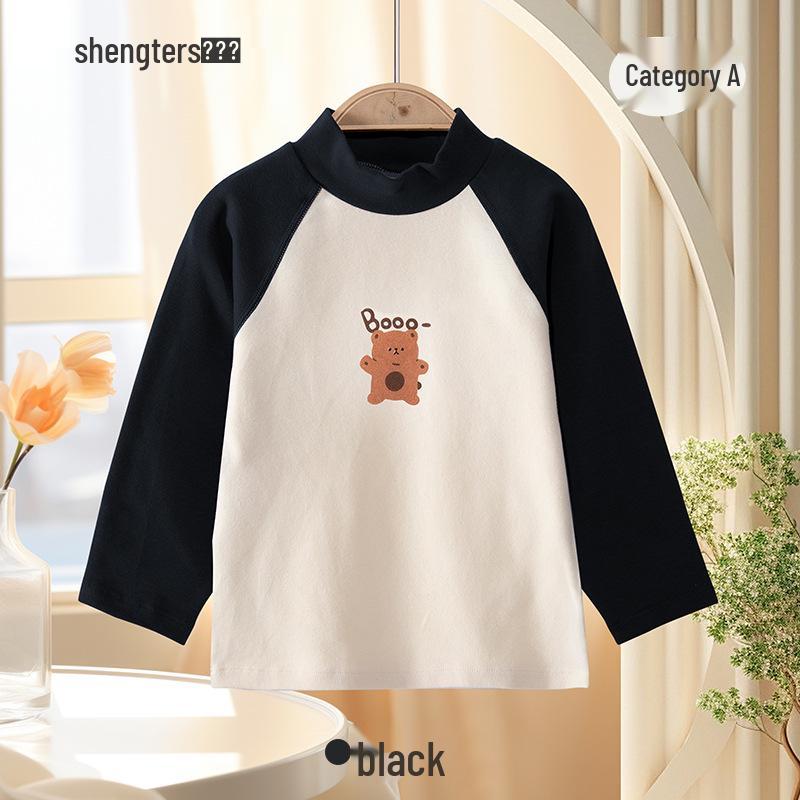 Shengte Shi Kids' Mid-Neck Cotton Thermal Top – Unisex Autumn/Winter Base Layer