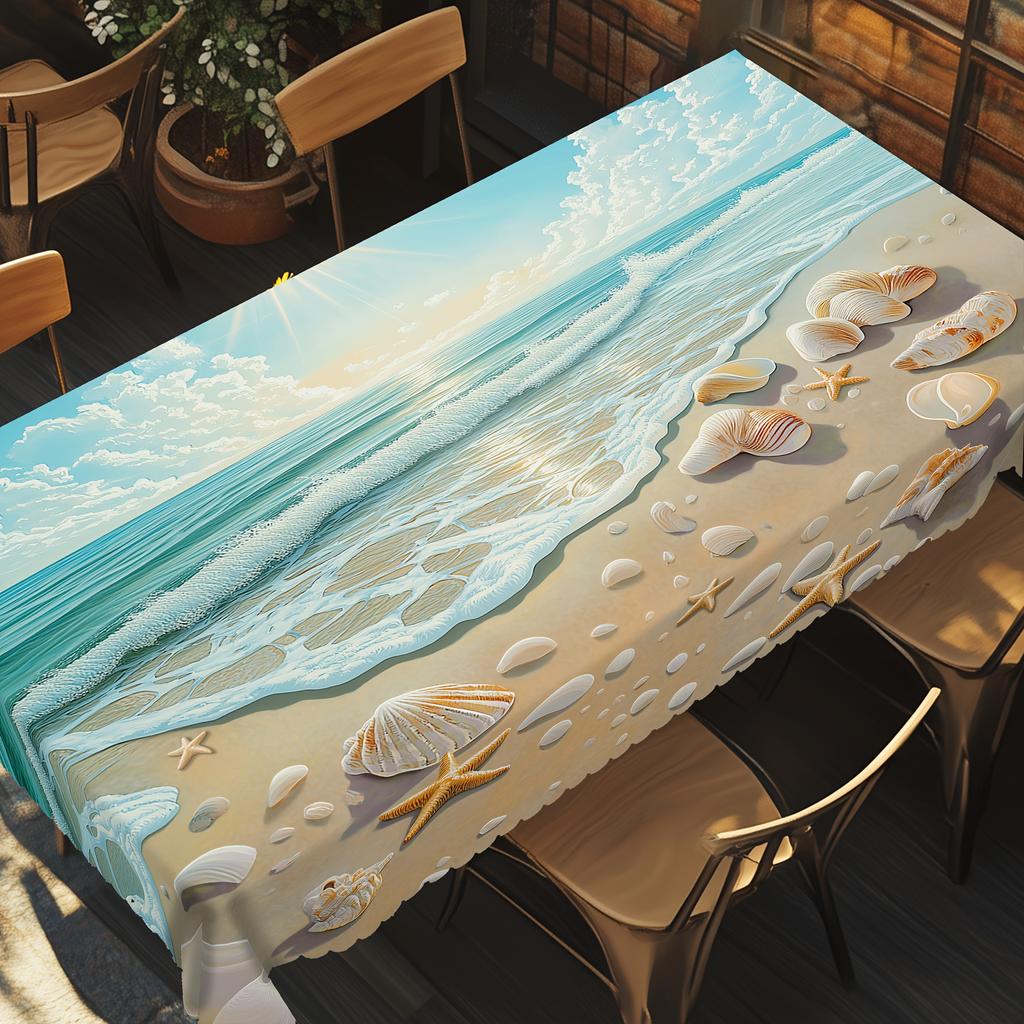 Nautical Rectangular Tablecloth Summer Ocean Shellfish Starfish Pattern Kitchen Dining Party Decor Table Cover