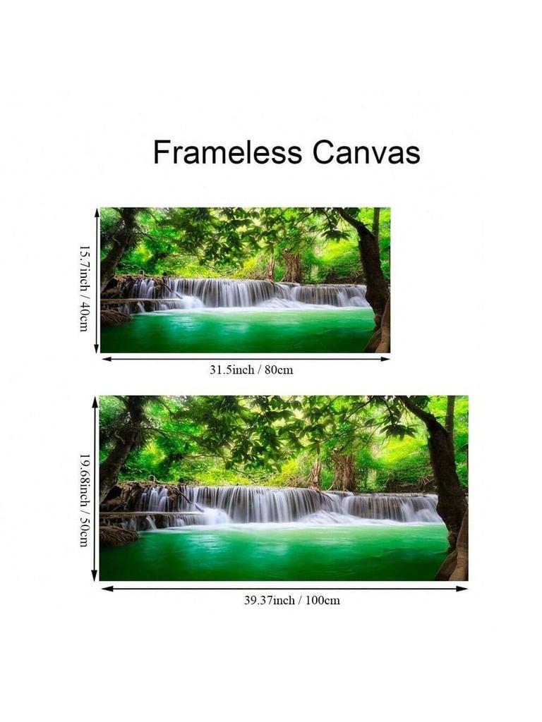 1 Бескаркасная водонепроницаемая холщовая подвесная картина, рисунок с изображением зеленого леса, водопада, природного пейзажа, подходит для гостиной, спальни, кровати, дивана, настенного декора