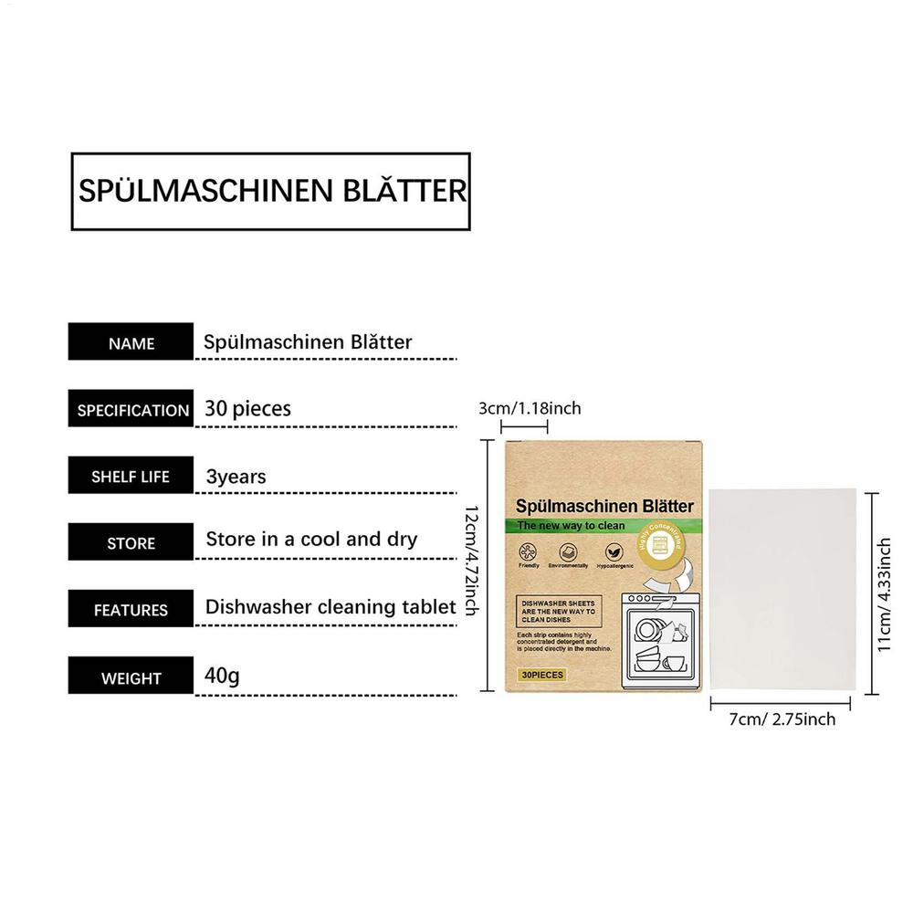 30 шт. Экологичные листы моющего средства для посудомоечной машины Натуральные чистящие полоски Альтернатива гелевым капсулам и таблеткам для всех машин