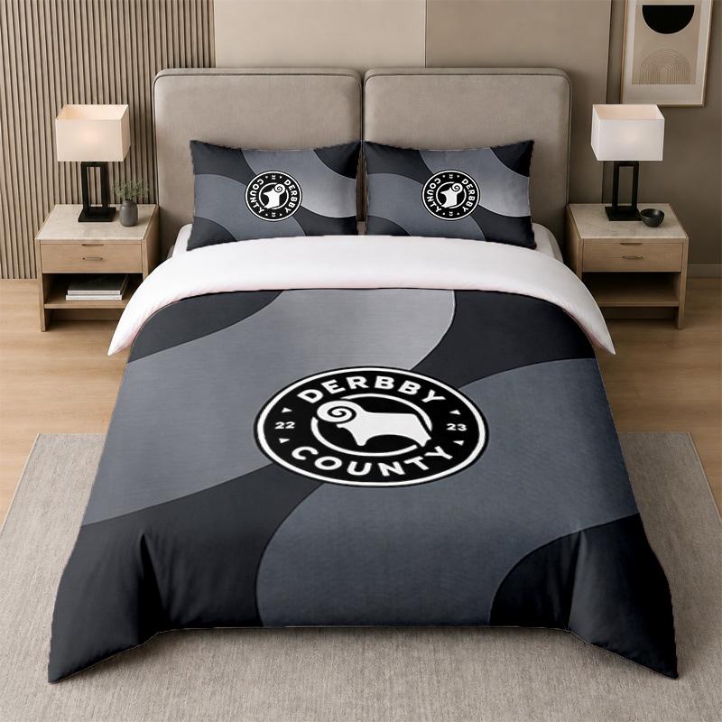 3Pcs Bedding SetDerby County Football Soft Bed Sheet and Two Pillowcases Home Bedroom Decor