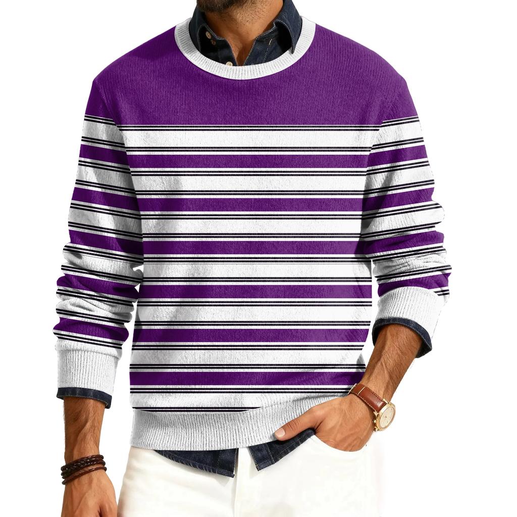Мужской пуловер с круглым вырезом, длинными рукавами и рубчатой вязкой
