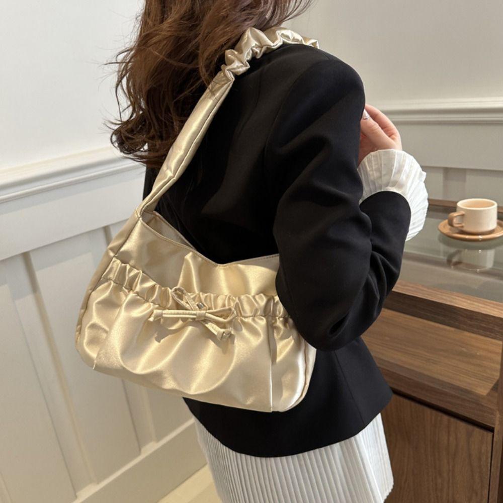 Bow Pleated Hand Bag Satin Fashion Underarm Bag Elegant INS Shoulder Bag Outdoor