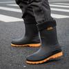 German Medium Tube Rain Shoes Men's Non-slip Waterproof Rain Boots Autumn and Winter Velvet Car Wash Work Rubber Shoes Fashionable Fishing Water Shoes