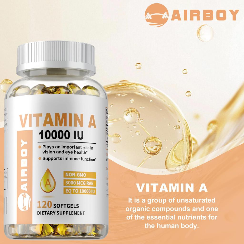 Vitamin A softgels support immune system function, skin health, and vision and eye health. 120 capsules per pack.