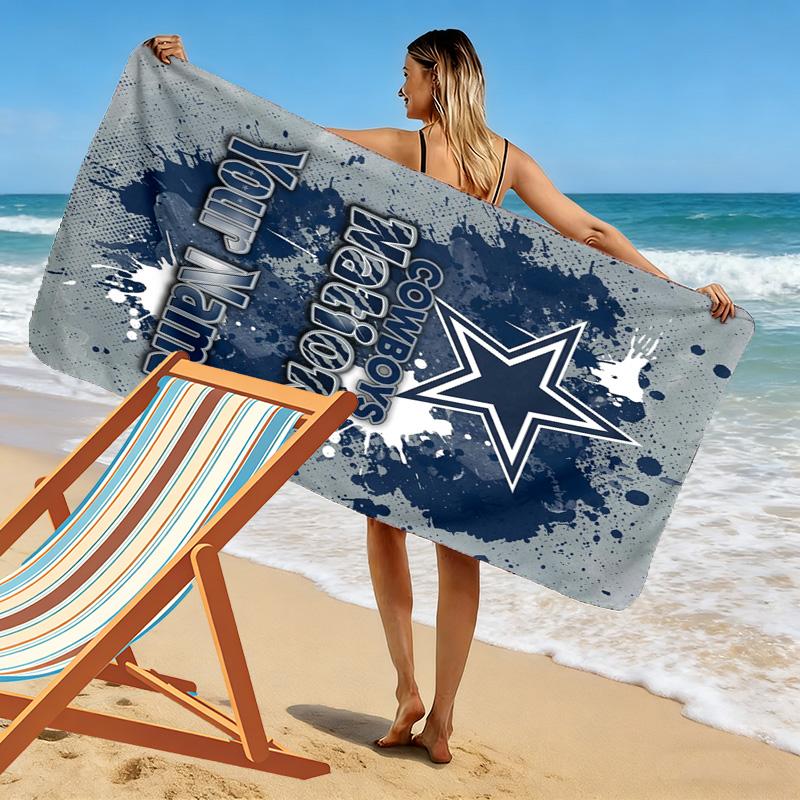 Name Custom Dallas Cowboys Print Beach Towel, Large Soft Quick Dry Towel for Beach Camping Swimming
