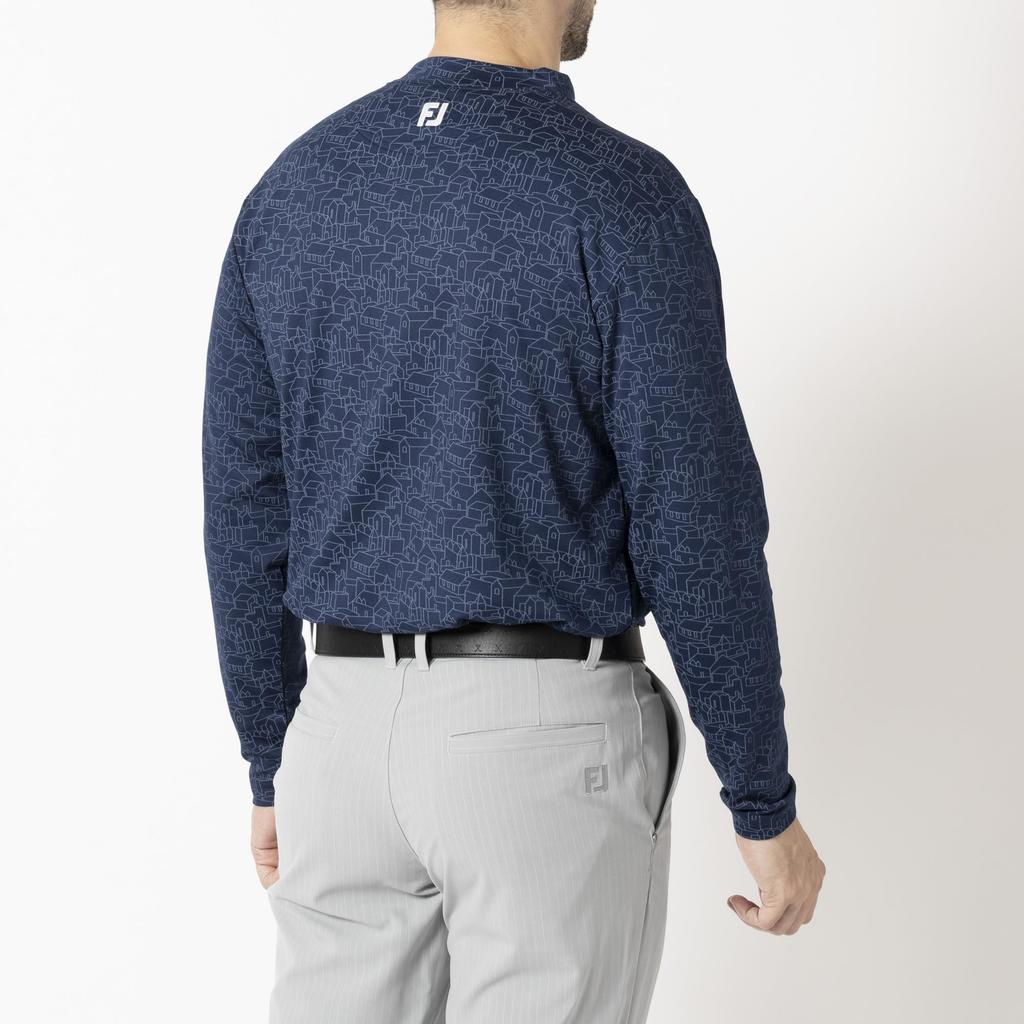 FootJoy Men's Brushed Scottish Print Long Sleeve Mock Neck Shirt, Navy, XXL (FJ-F24-S17, 32103-XXL)