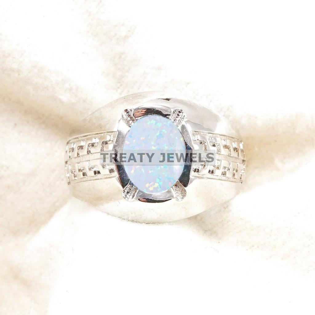 Opal Oval Cut Gemstone With 925 Sterling Silver Ring For Men's #B419 JL375683810180
