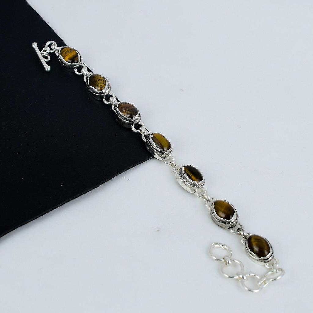 Изящный браслет из драгоценных камней тигрового глаза ручной работы из серебра 925 пробы, браслет из тигрового глаза для жены, браслет унисекс, подарок на День матери