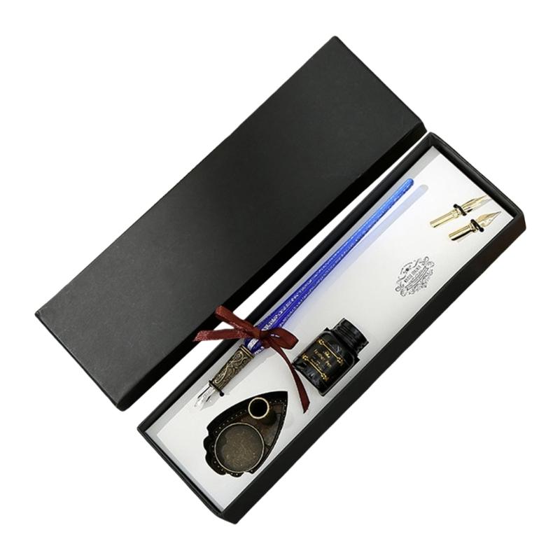 Calligraphy Glass Dip Pen and Inks Set with Replaceable Pen Tip and Metal Pen Holder for Writing Invitation Scrapbooking