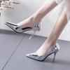 Fashion Women's Summer Leather Slip-On High Heels Fashion Luxury Silver Women's Stiletto Heels Sexy Party Dress Women Pumps