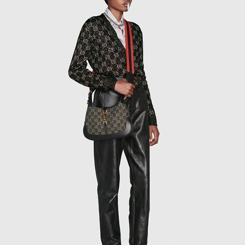 GUCCI Jackie 1961 Canvas With Leather Trim Crescent Shoulder Bag Shoulder Bag, Crossbody Bag Small Women's Black 678843-UN3AG-1294