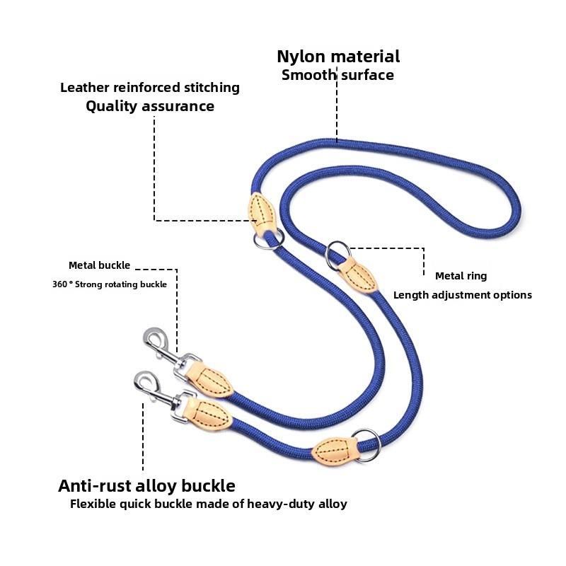 Многофункциональный поводок для питомца с двумя головами, сшитый кожаный поводок для собаки, регулируемый размер, поводок для собаки через плечо